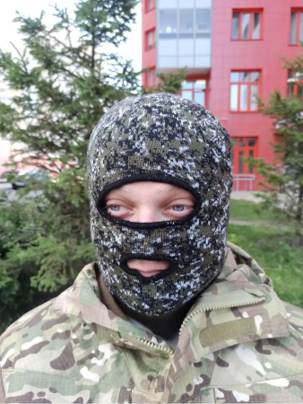 Тактическая маска балаклава для лица, полушерсть, 2 ОТВЕРСТИЯ на ФЛИСЕ, камуфляж зеленая цифра - интернет магазин Полигон