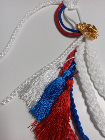 Аксельбант ДМБ цветной "кисти", белый, синий, красный - интернет магазин Полигон